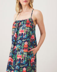 Peacock Palace - Midi Cami Nightgown - Deep Navy - Printfresh