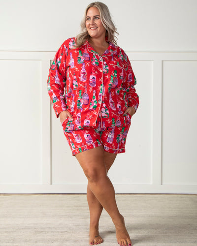 Pop the Bubbly - Brushed Twill Long Sleeve Top & Shorts Set - Red Stocking - Printfresh