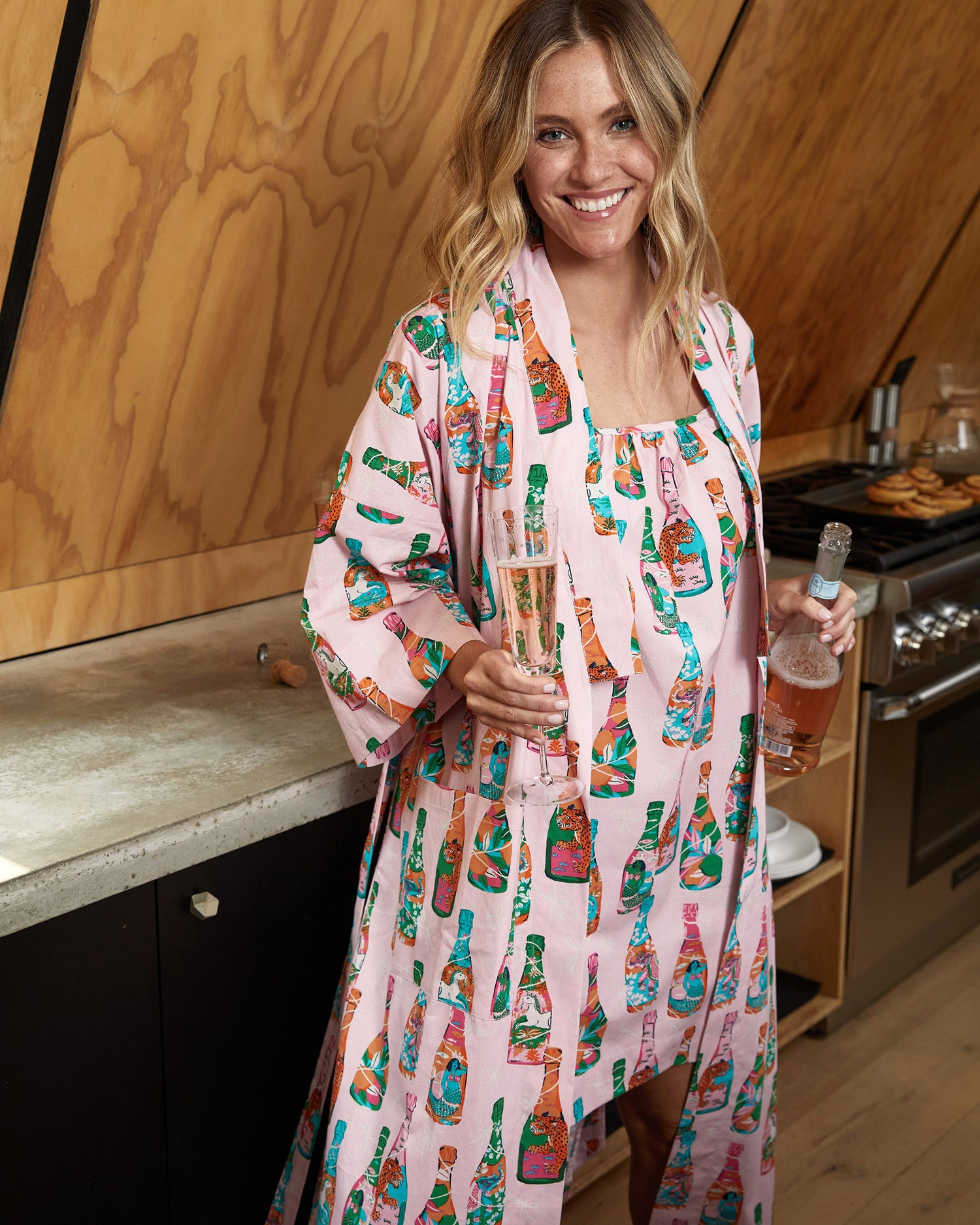 Pop the Bubbly - Robe & Cami Nightgown Set - Sparkling Rosé
