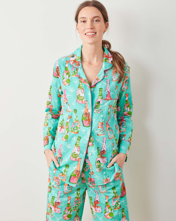 Pop The Bubbly - Long PJ Set - Bright Turquoise - Printfresh