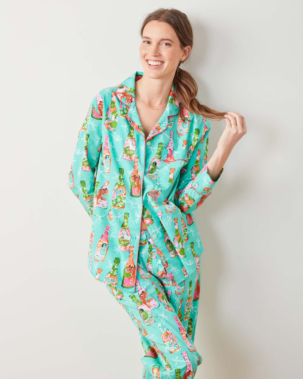 Pop The Bubbly - Long PJ Set - Bright Turquoise - Printfresh