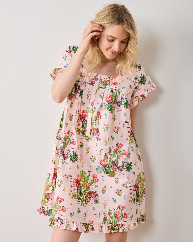 Desert Dream - Pintuck Nightgown - Pink Cactus - Printfresh