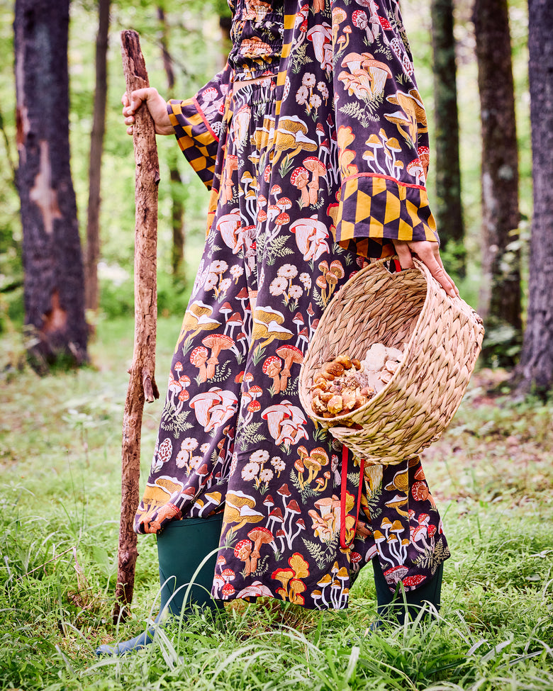 Mushroom Medley - Eco Satin Robe - Truffle - Printfresh