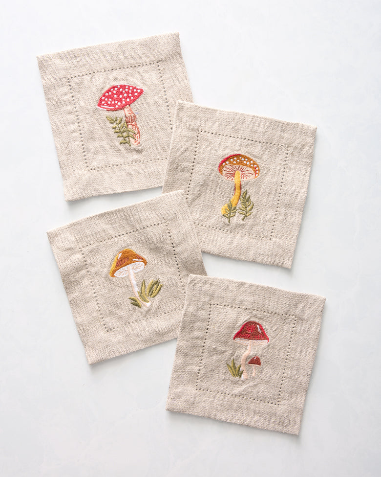 Mushroom Medley - Cocktail Napkins Set of 4 - Truffle - Printfresh