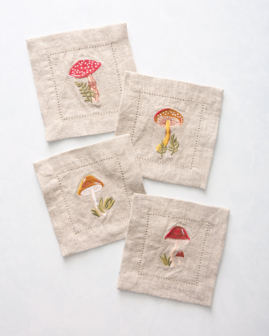 Mushroom Medley - Cocktail Napkins Set of 4 - Truffle - Printfresh