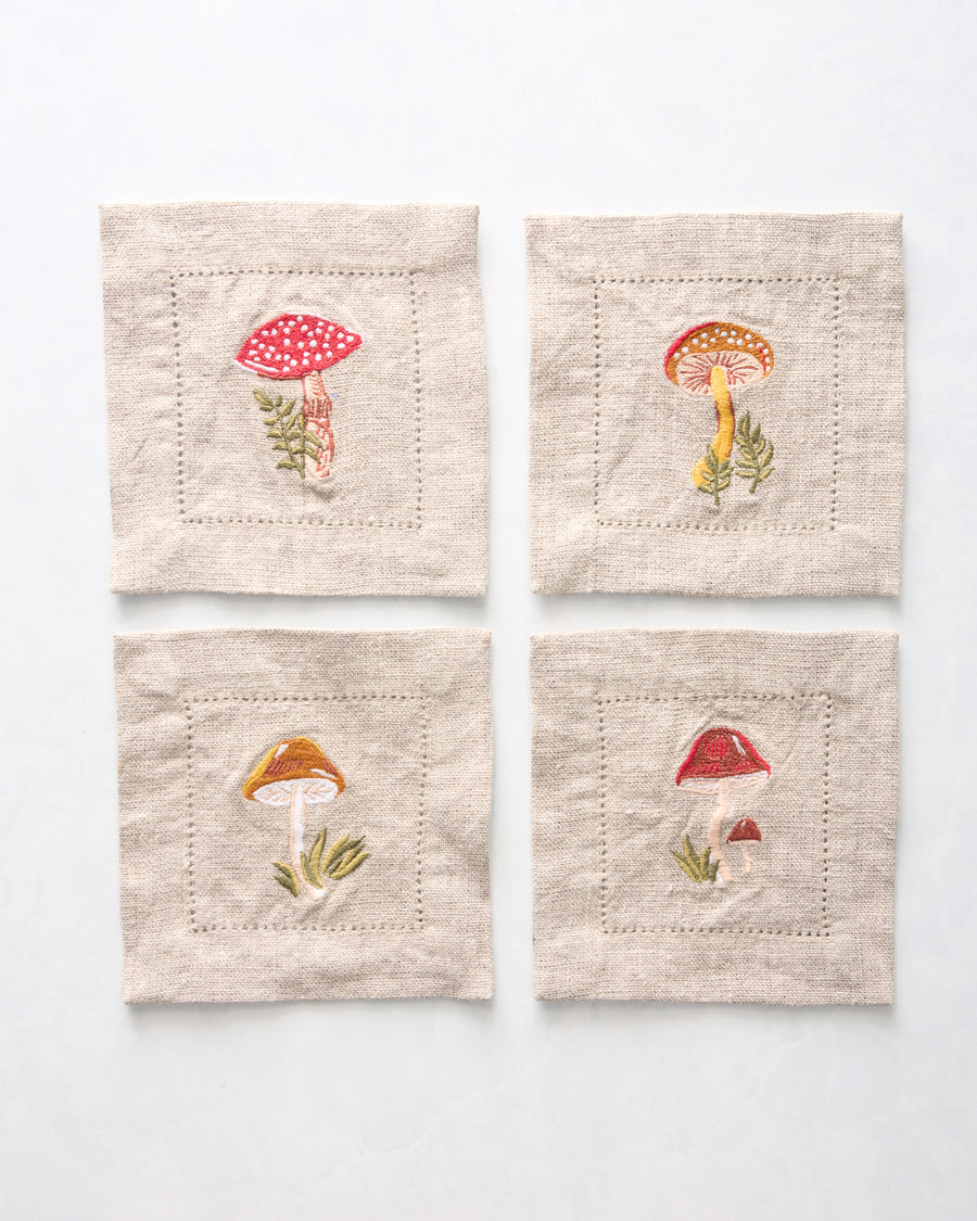 Mushroom Medley - Cocktail Napkins Set of 4 - Truffle - Printfresh