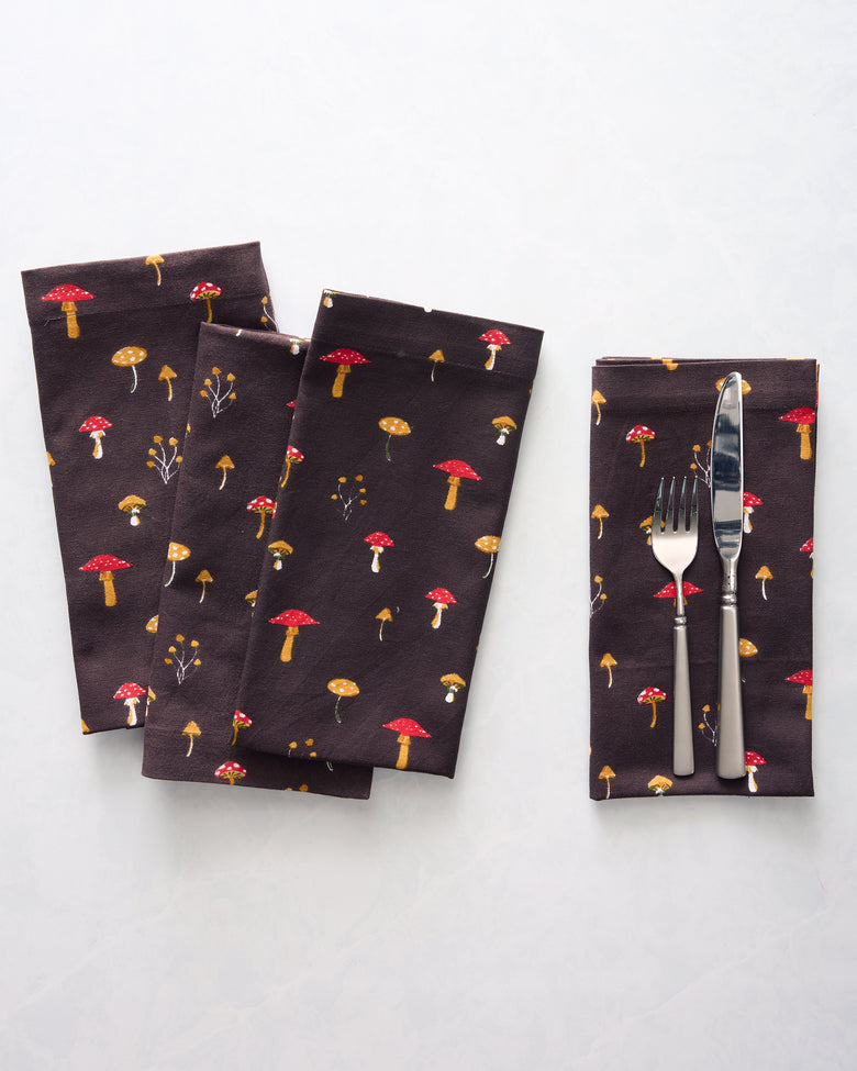 Mushroom Medley - Dinner Napkins Set of 4 - Truffle - Printfresh