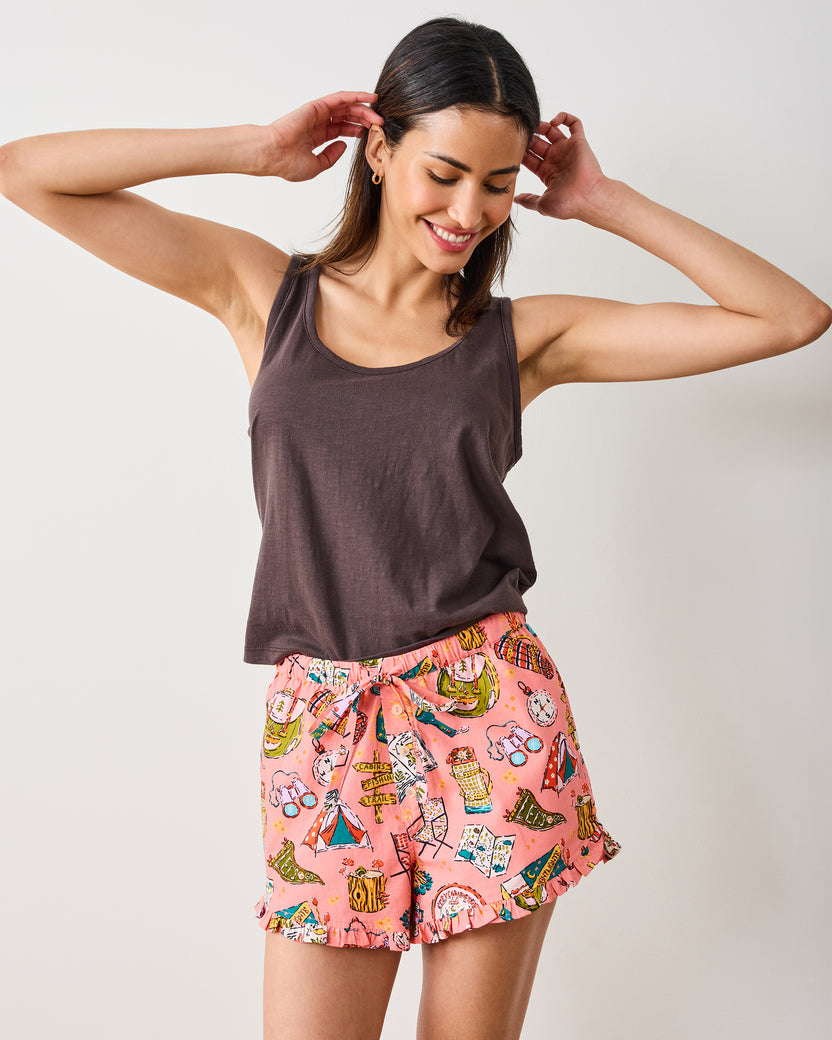 Camping Trip - Ruffle Shorts - Coral - Printfresh