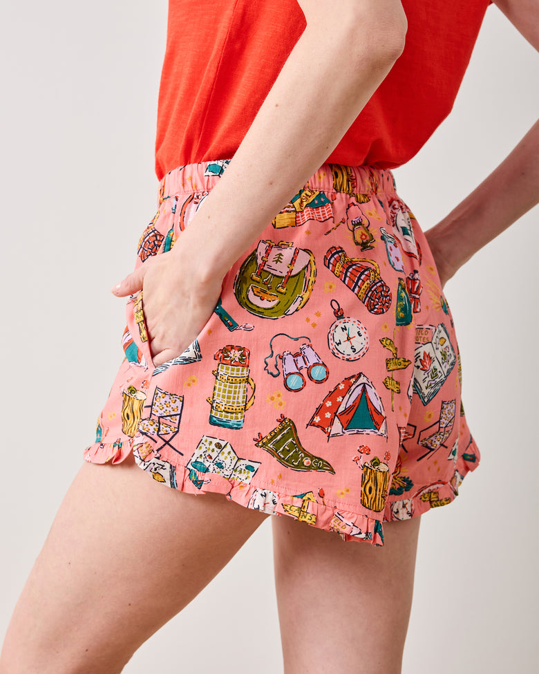 Camping Trip - Ruffle Shorts - Coral - Printfresh