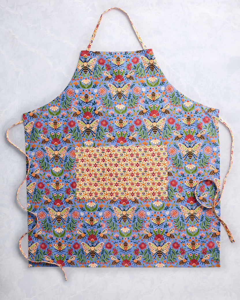 Bee Tapestry - Apron - Delphinium Blue