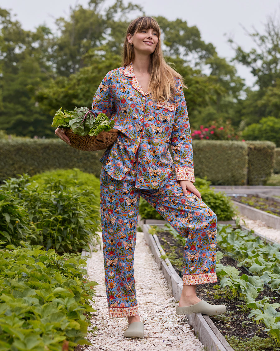 Bee Tapestry - Tall Long PJ Set - Delphinium Blue
