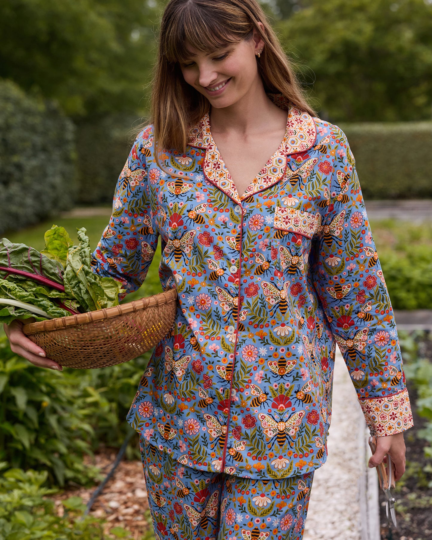 Bee Tapestry - Long PJ Set - Delphinium Blue