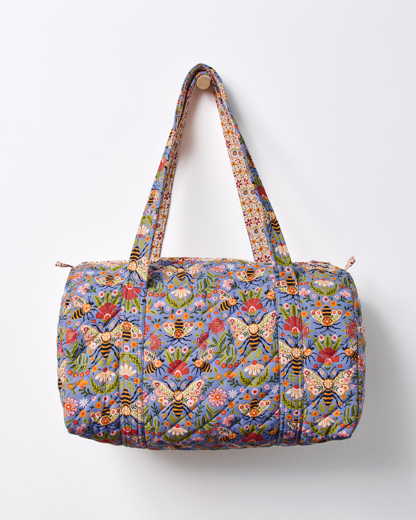 Bee Tapestry - Quilted Duffle Bag - Delphinium Blue