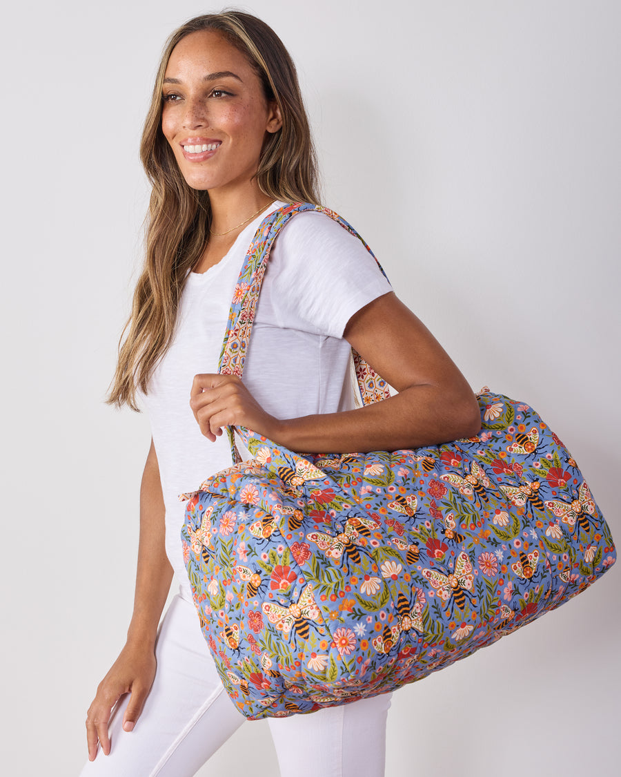 Bee Tapestry - Quilted Duffle Bag - Delphinium Blue