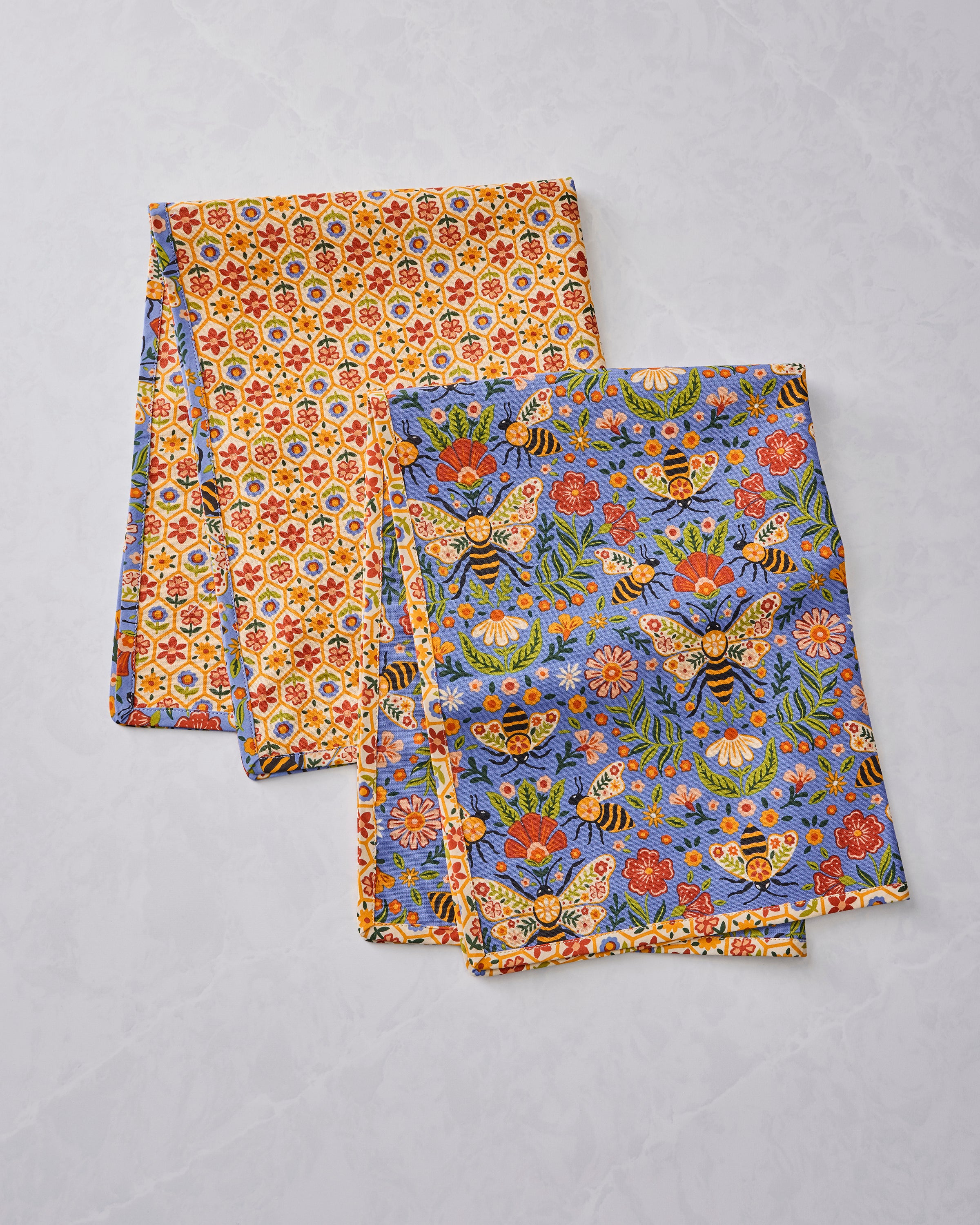 SERVE サーブ hanamaru テーブル　花びら　花　楓 Bee Tapestry - Set of 2 Tea Towels - Delphinium Blue – Printfresh
