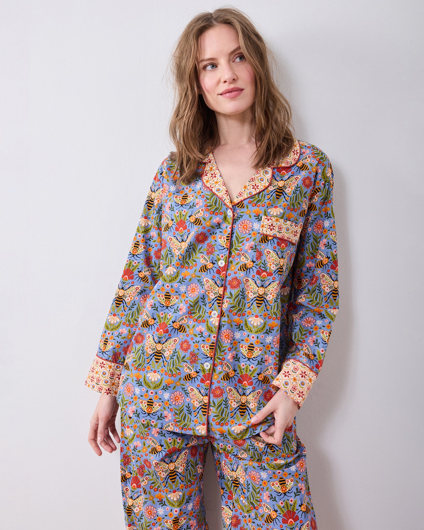 Bee Tapestry - Long PJ Set - Delphinium Blue