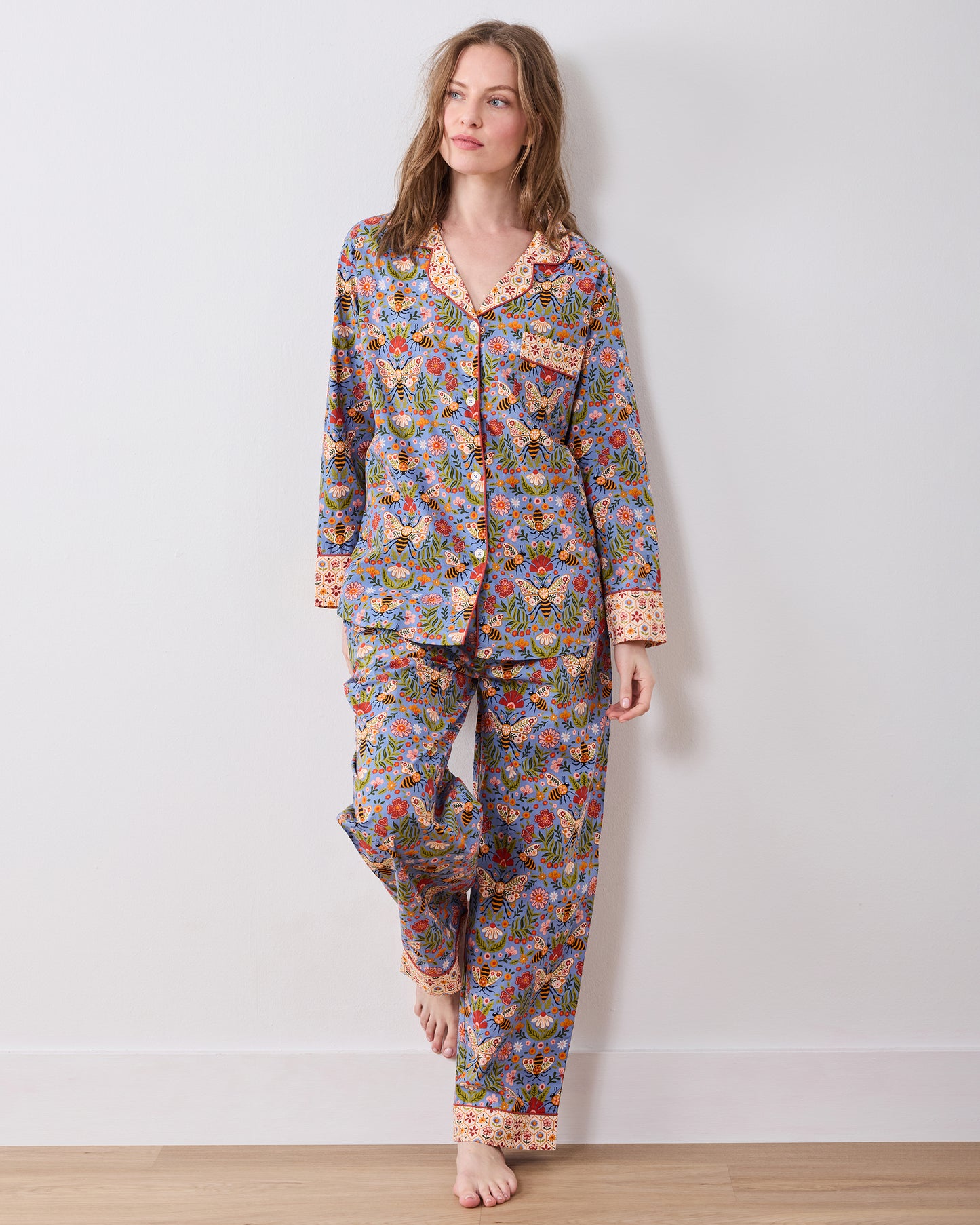 Bee Tapestry - Petite Long PJ Set - Delphinium Blue