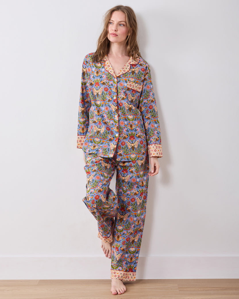 Bee Tapestry - Petite Long PJ Set - Delphinium Blue