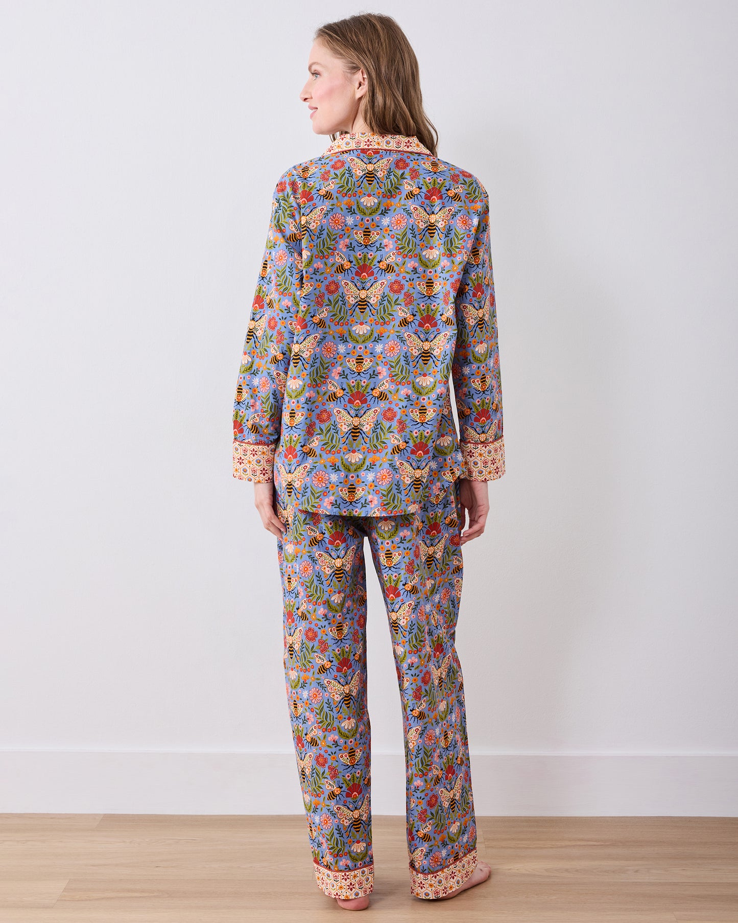 Bee Tapestry - Long PJ Set - Delphinium Blue