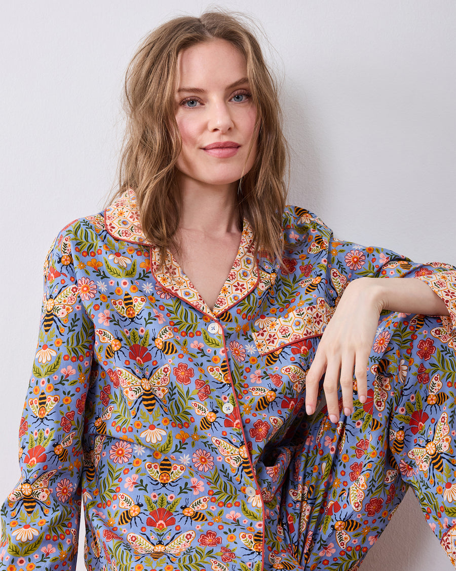 Bee Tapestry - Tall Long PJ Set - Delphinium Blue
