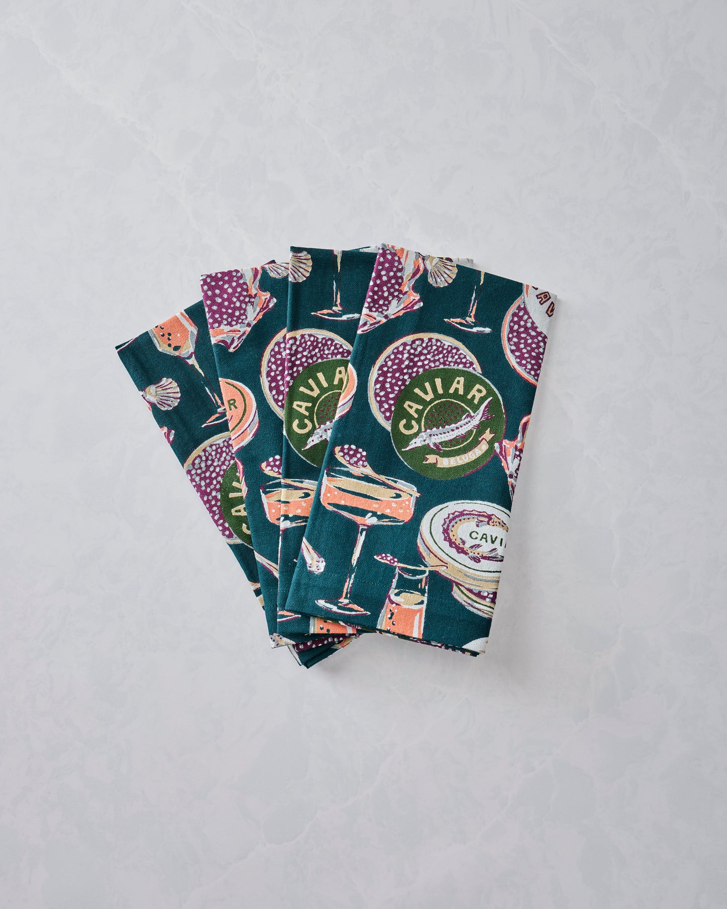 Champagne & Caviar - Dinner Napkins Set of 4 - Peacock Feather
