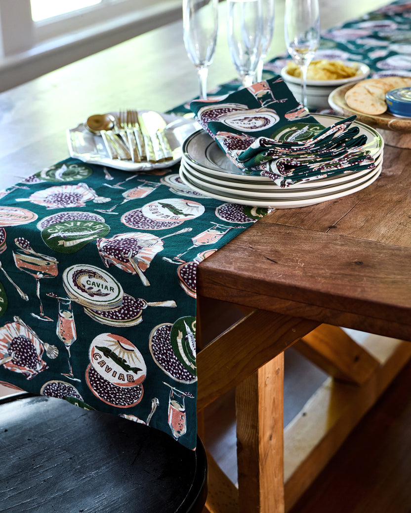 Champagne & Caviar - Table Runner - Peacock Feather