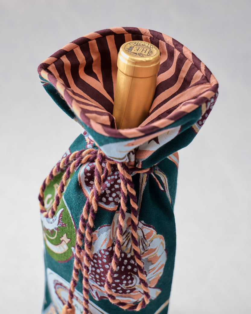 Champagne & Caviar - Wine Bag - Peacock Feather