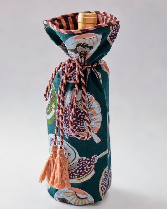 Champagne & Caviar - Wine Bag - Peacock Feather