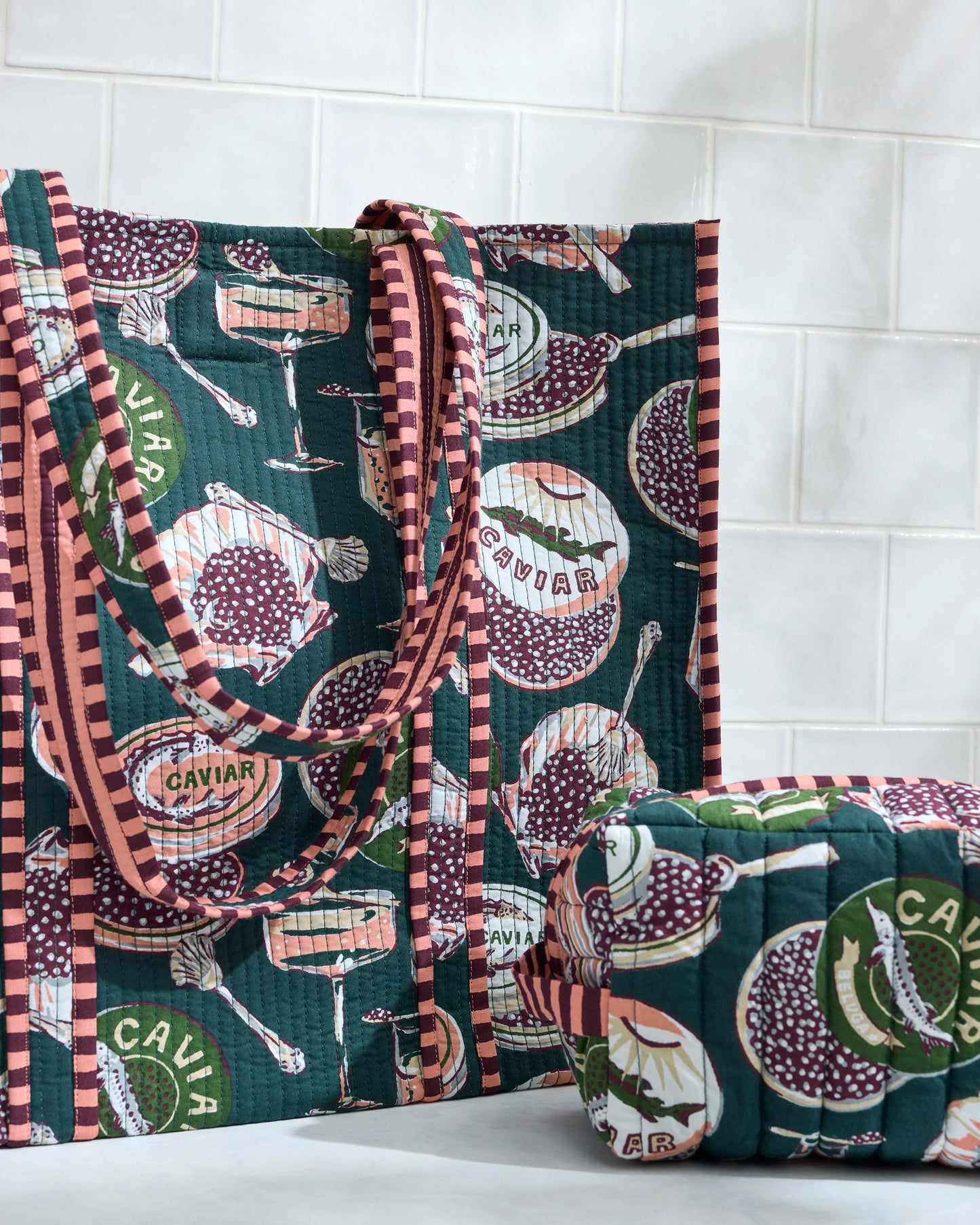 Champagne & Caviar - The Traveler Tote - Peacock Feather