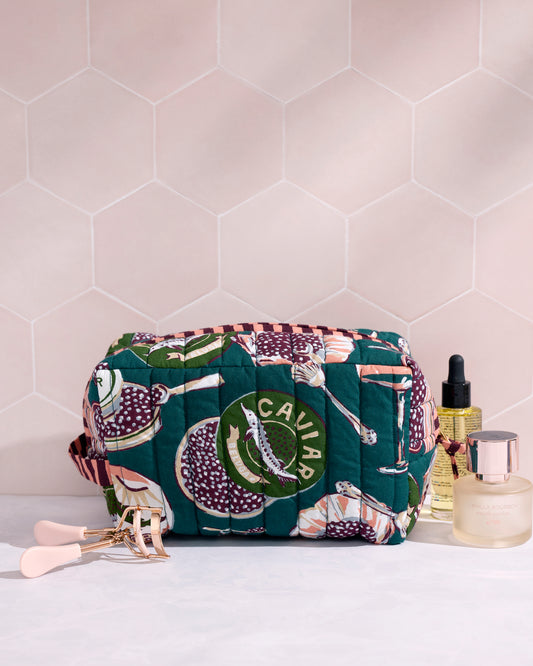 Champagne & Caviar - Quilted Pouch - Peacock Feather