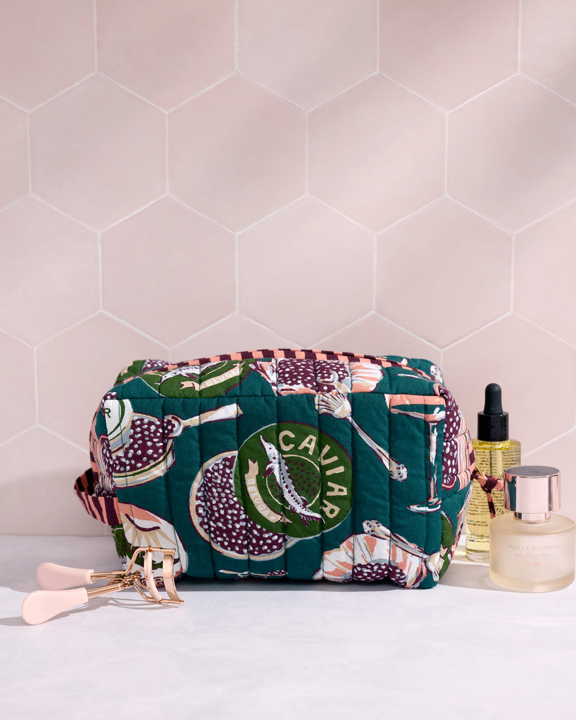 Champagne & Caviar - Quilted Pouch - Peacock Feather