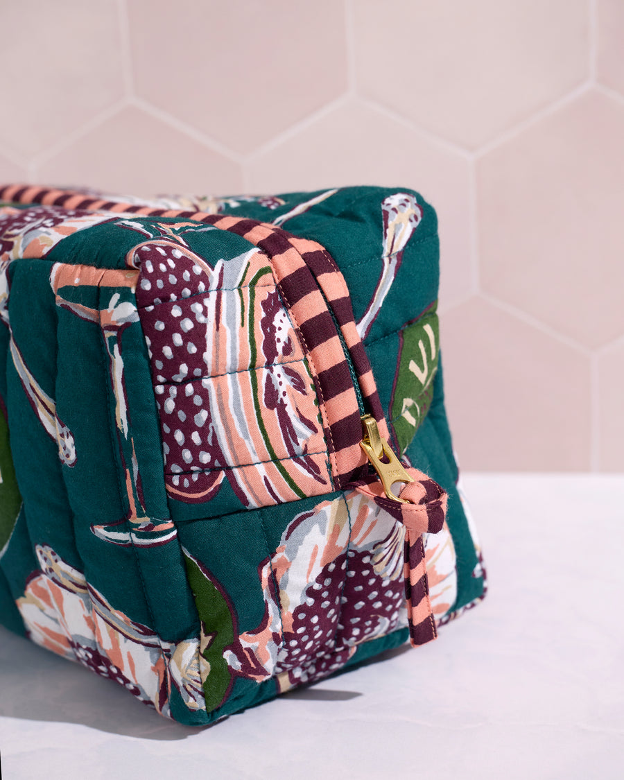 Champagne & Caviar - Quilted Pouch - Peacock Feather