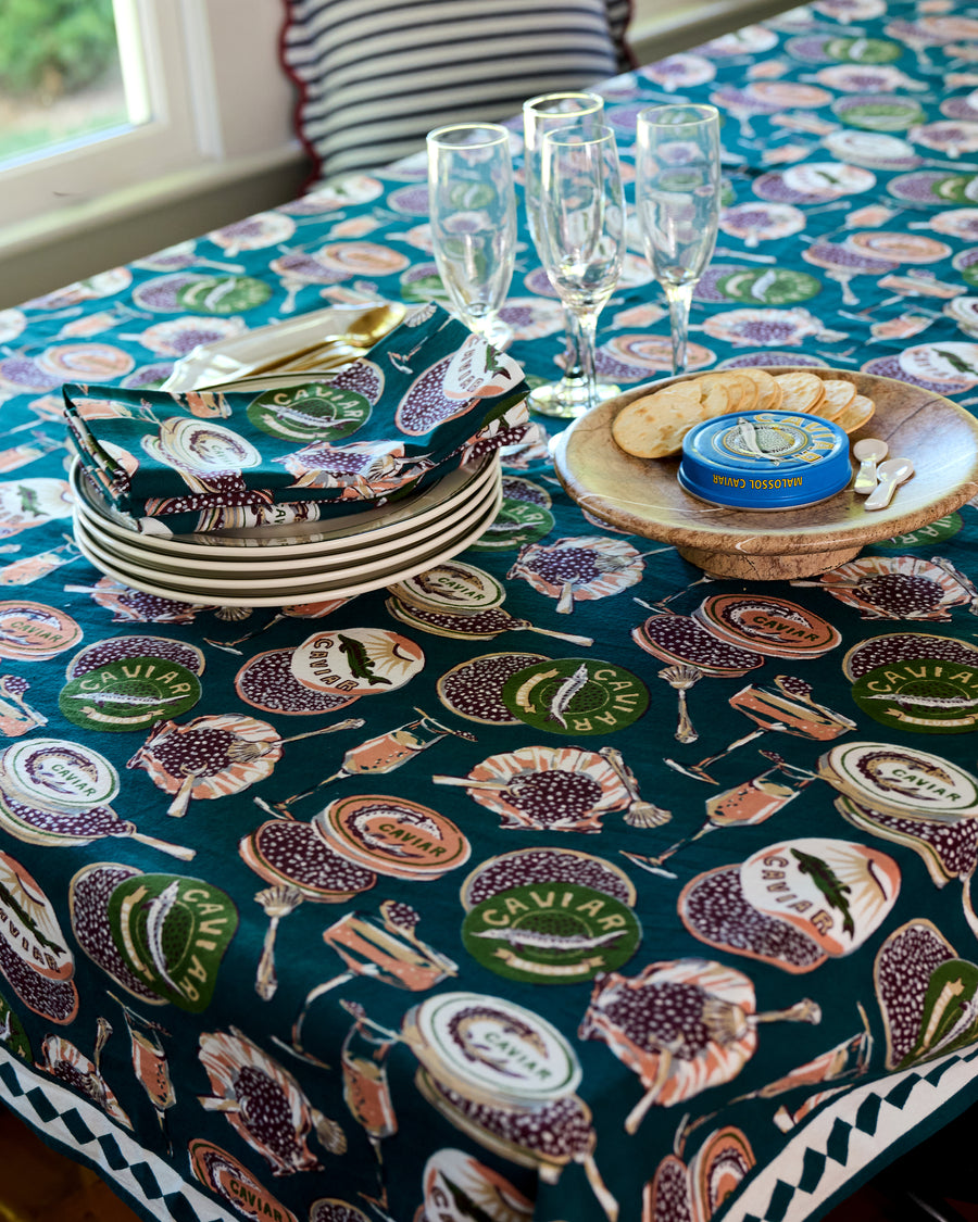Champagne & Caviar - Rectangle Tablecloth - Peacock Feather