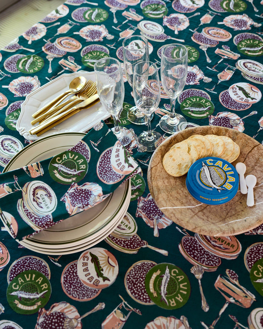 Champagne & Caviar - Square Tablecloth - Peacock Feather