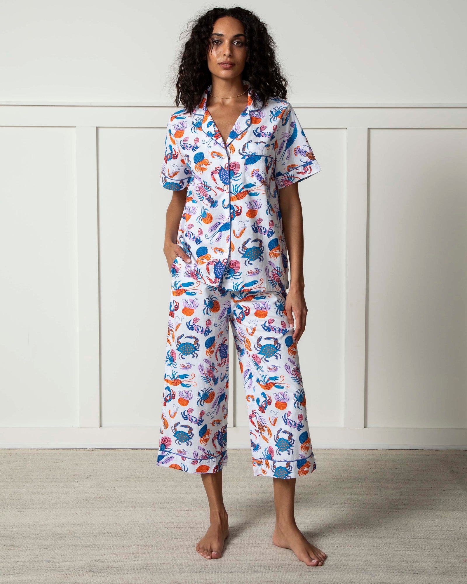 Pretty Pinchers - Short Sleeve Top & Cropped Pants Set - Cloud - Printfresh