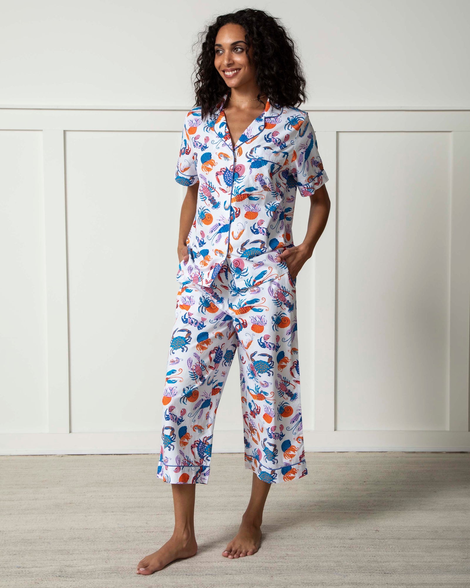 Pretty Pinchers - Short Sleeve Top & Cropped Pants Set - Cloud - Printfresh