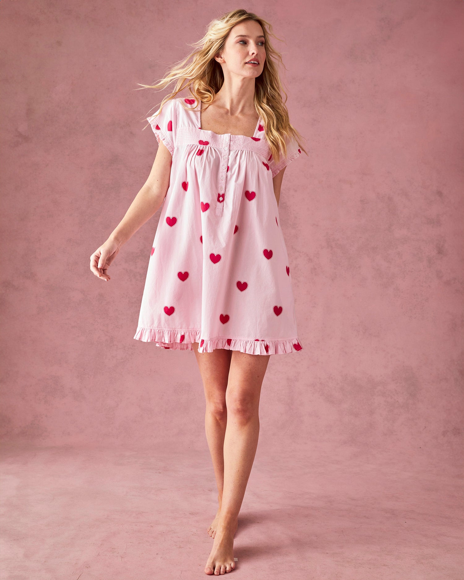 Queen of Hearts - Pintuck Nightgown - Candy Pink - Printfresh