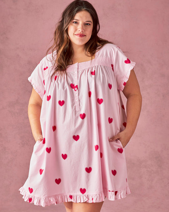 Queen of Hearts - Pintuck Nightgown - Candy Pink - Printfresh