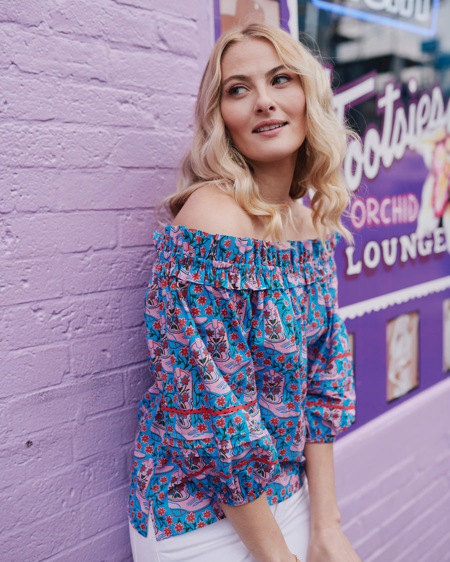 Rhinestone Cowgirl - Sweet Sunrise Blouse - Blue Jean - Printfresh