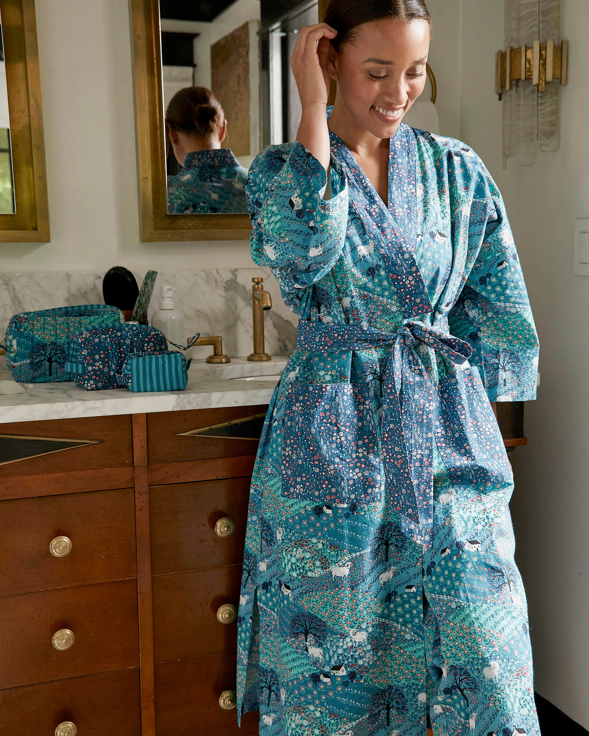 Silk Copper and Navy Robe