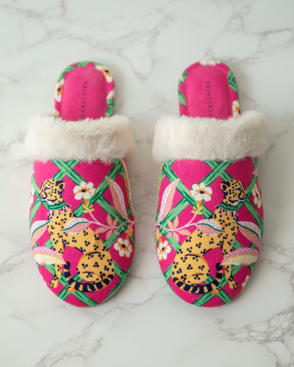 Royal Cheetah - Velvet Faux-Fur Slippers - Pink Palace - Printfresh