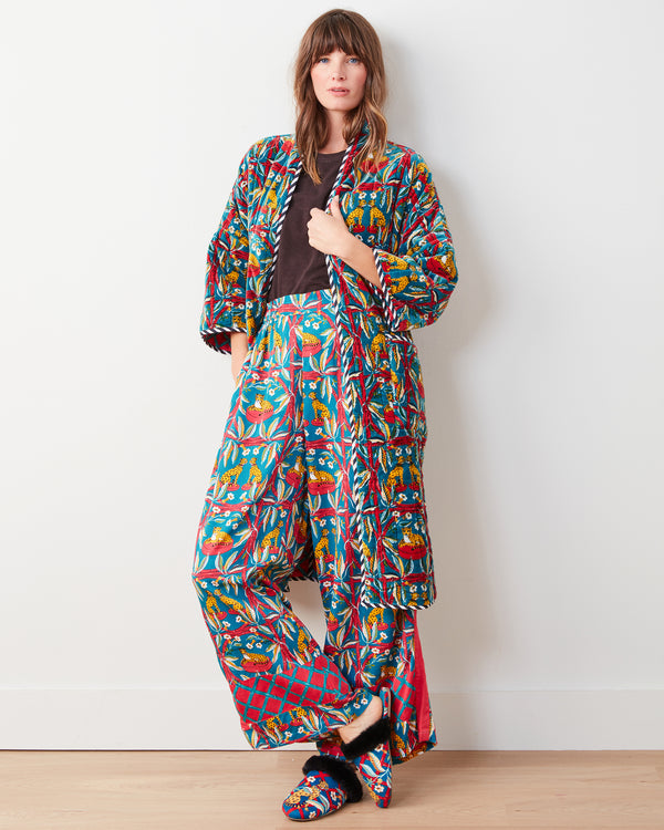 Royal Cheetah - Reversible Quilted Velvet Robe - Ruby Jade - Printfresh