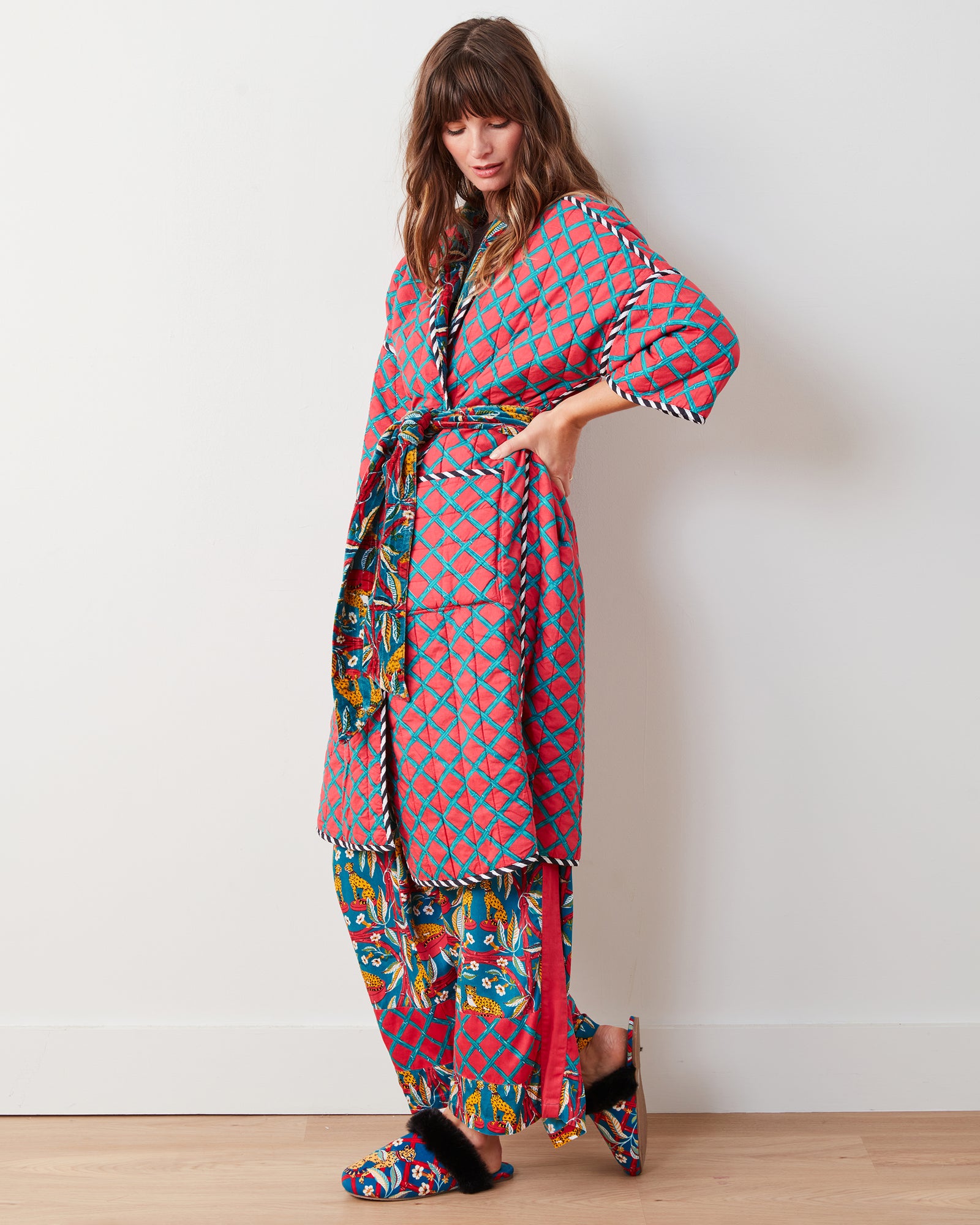 Royal Cheetah - Reversible Quilted Velvet Robe - Ruby Jade - Printfresh