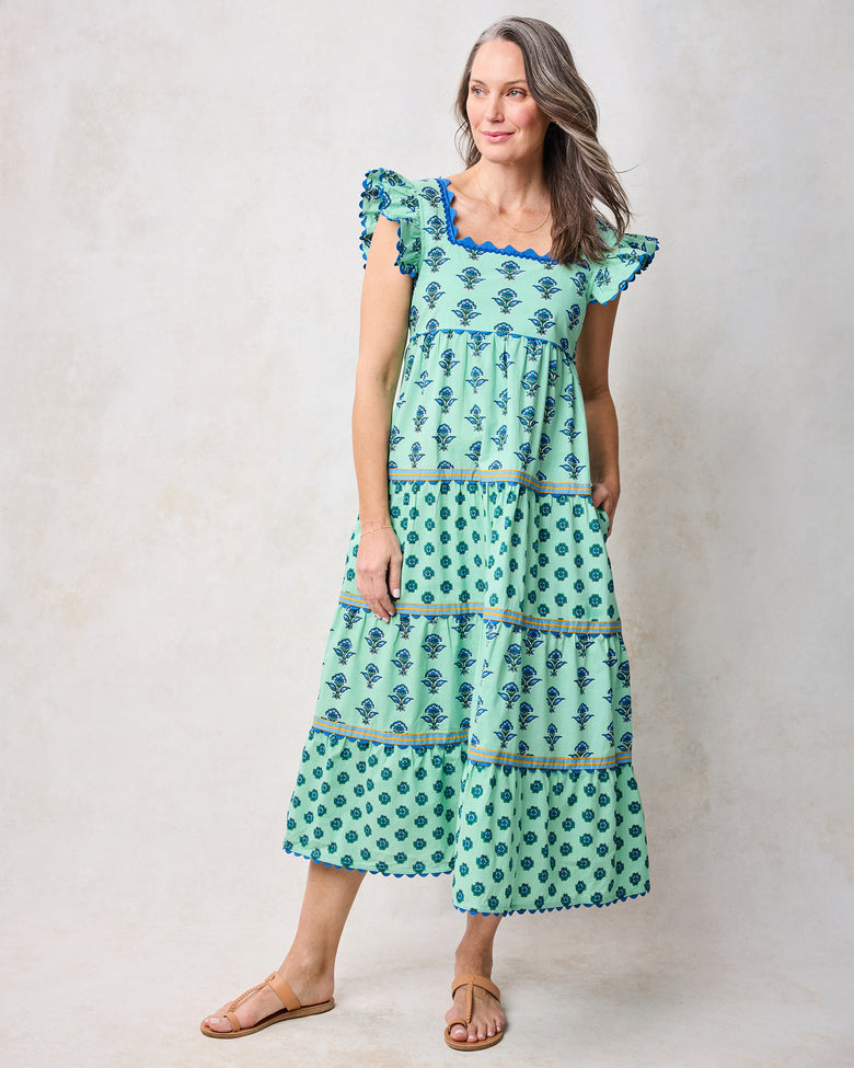 Aviary Flowers - Dunmore Dress - Soft Sage - Printfresh