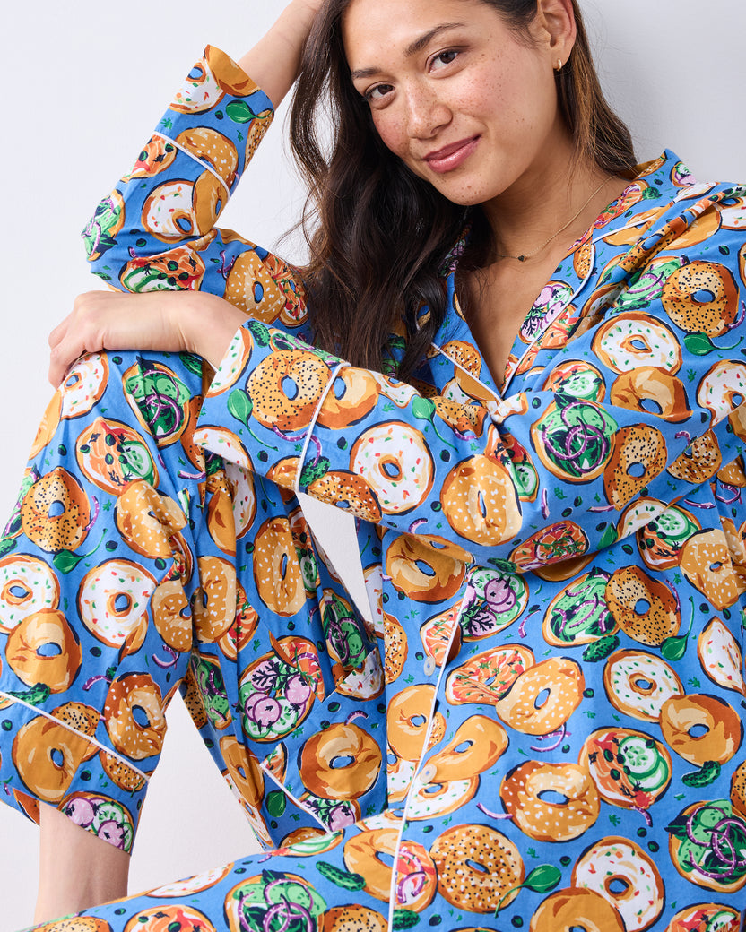 Bagels & Schmear - Petite Long PJ Set - Brunch Blues