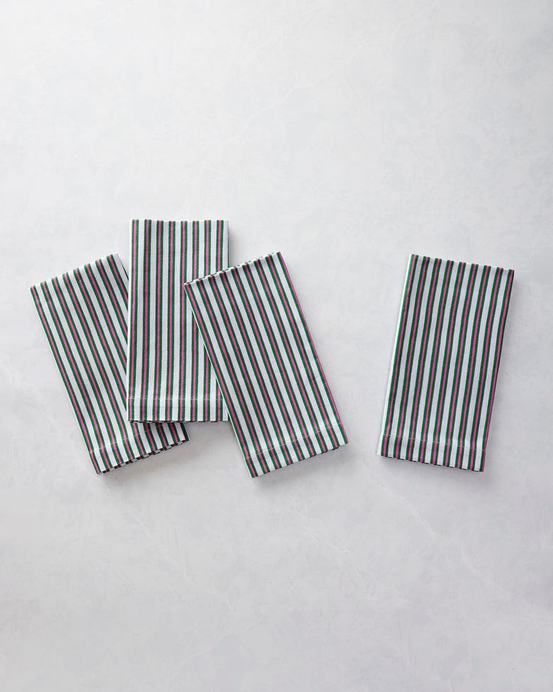 Posh Stripe - Print Napkins Set of 4 - Fuschia Berry Stripe - Printfresh