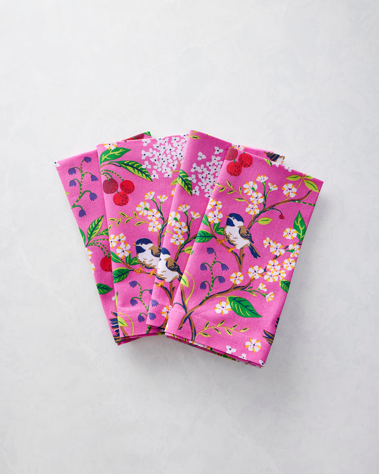 Bird & Blossom - Print Napkins Set of 4 - Fuschia Berry - Printfresh