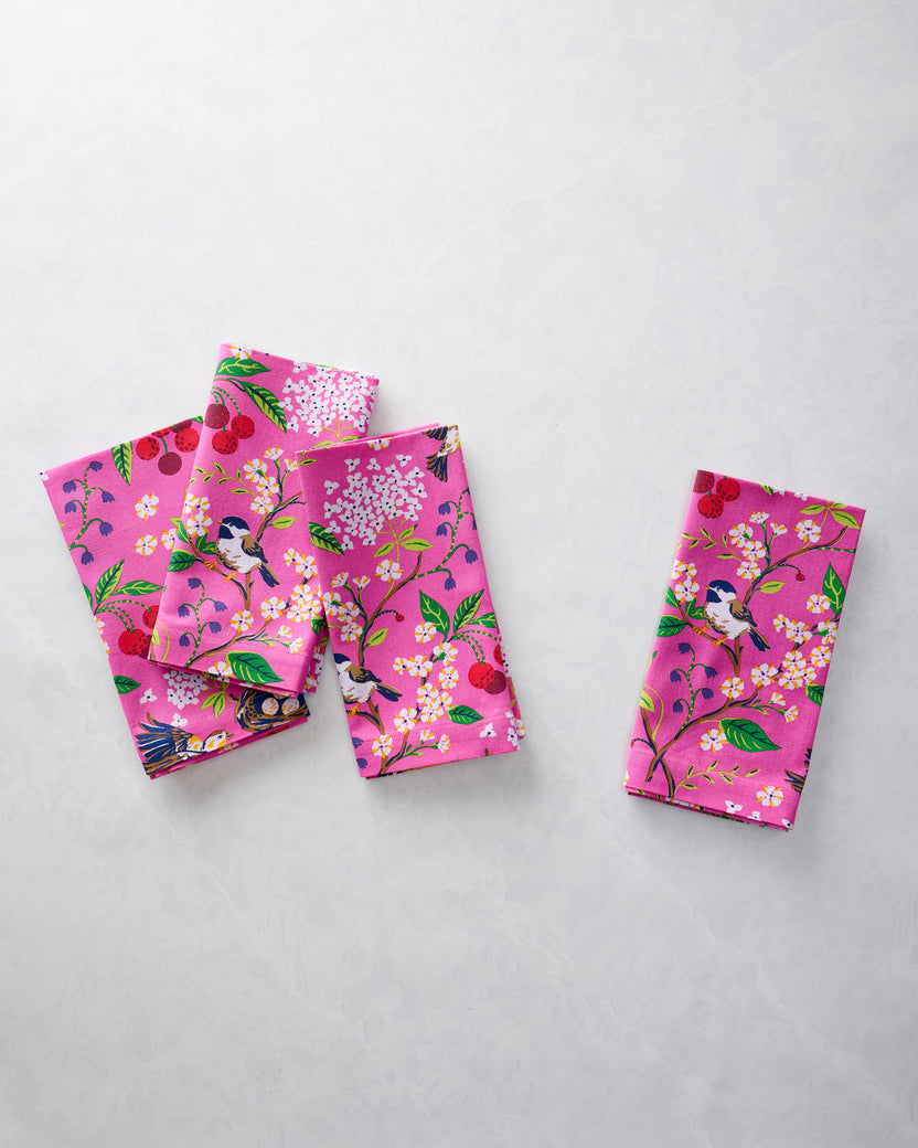 Bird & Blossom - Print Napkins Set of 4 - Fuschia Berry - Printfresh