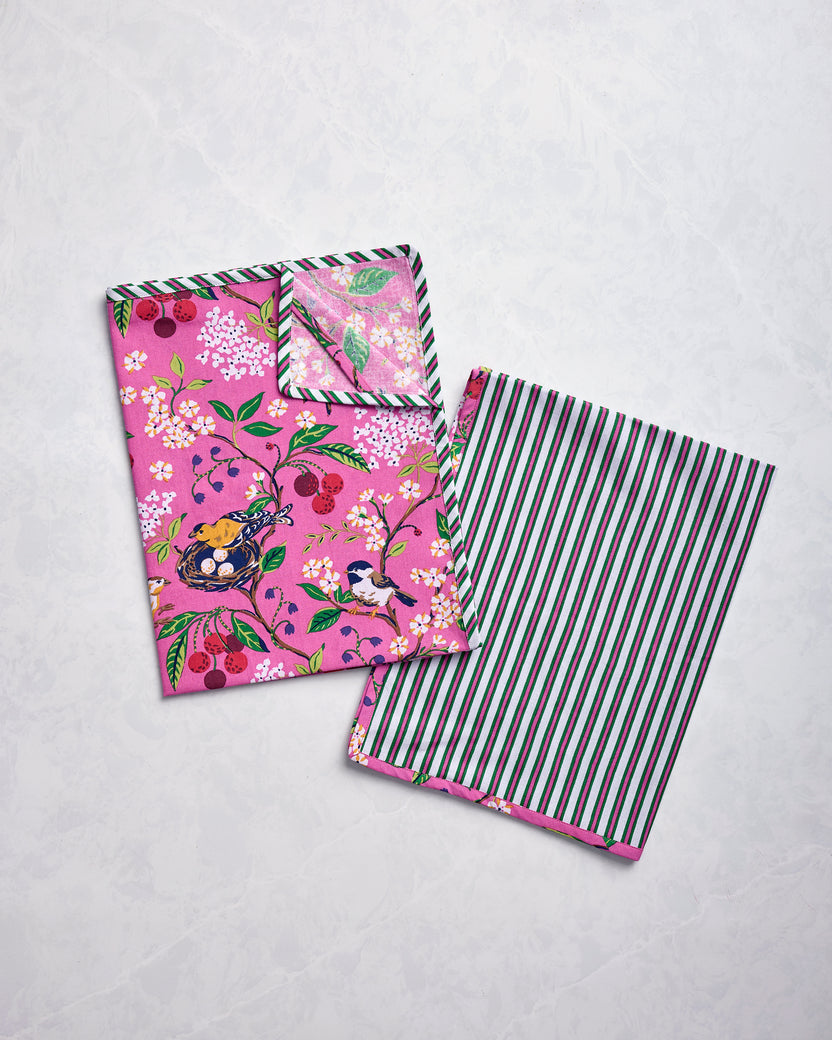 Bird & Blossom - Tea Towels Set of 2 - Fuschia Berry - Printfresh