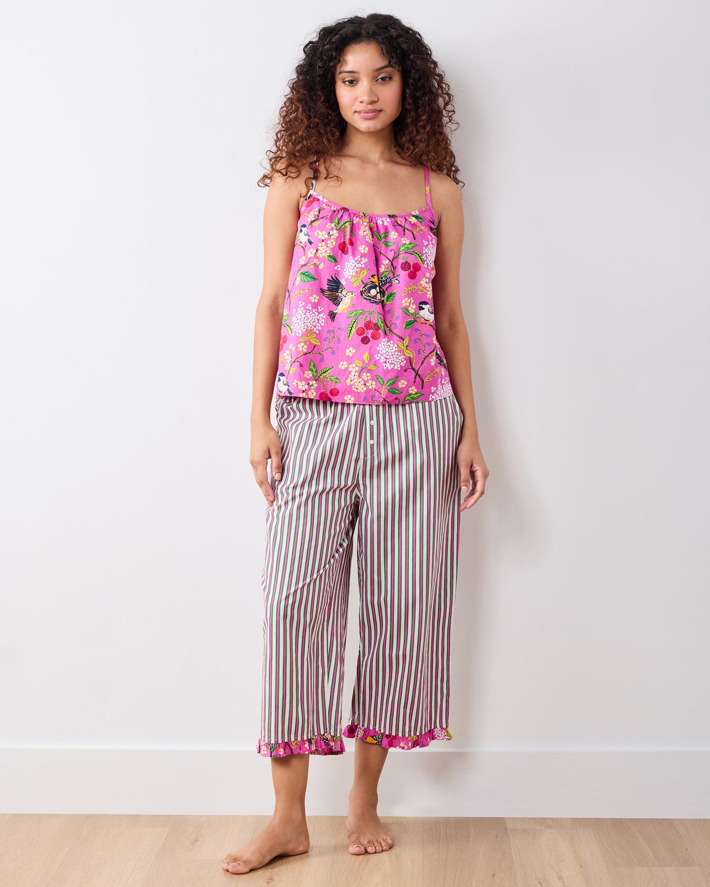 Bird & Blossom - Cami & Ruffle Crop Pants Set - Fuschia Berry - Printfresh